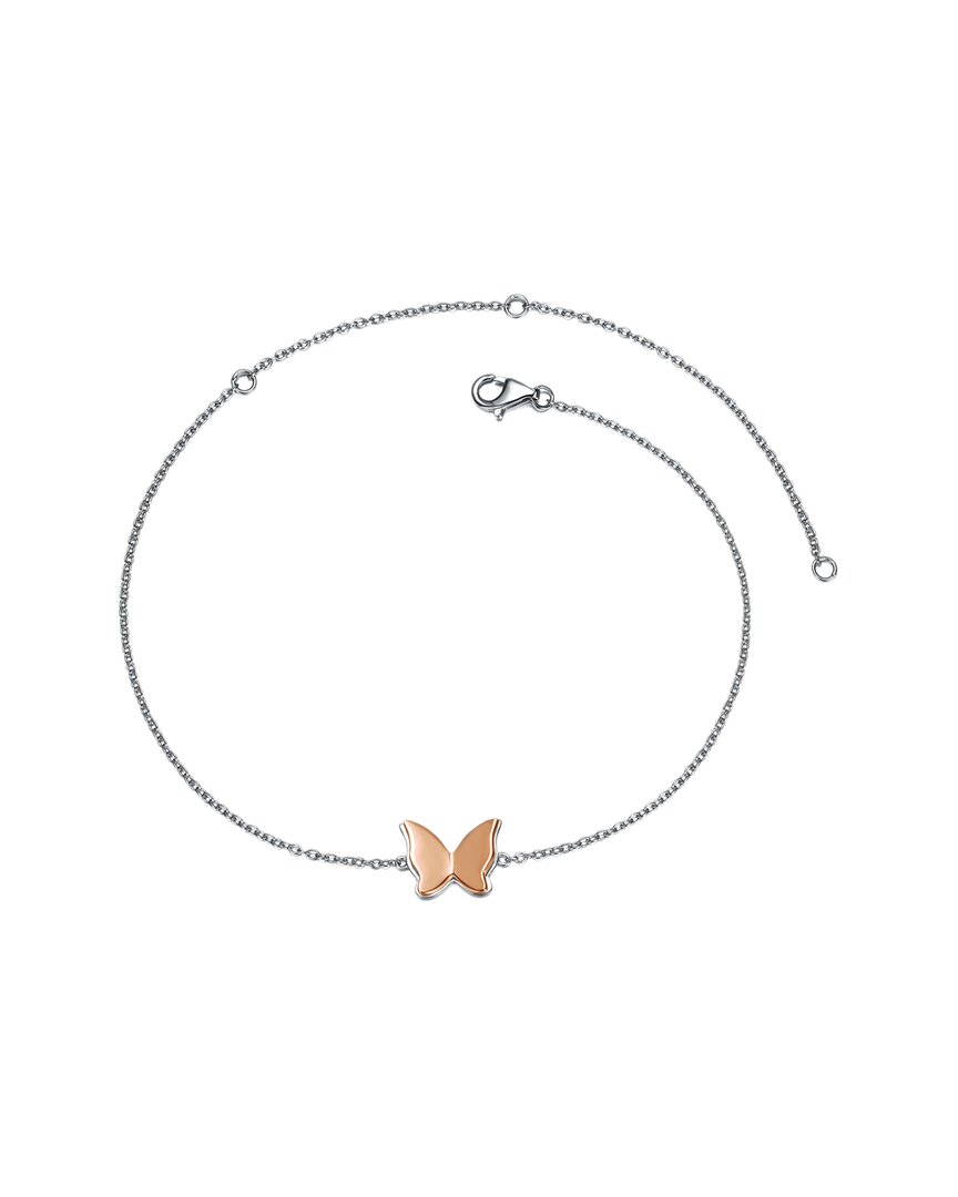 Genevive Silver Cz Butterfly Charm Ankle Bracelet