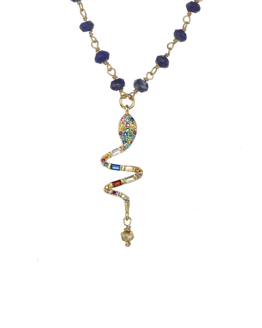 Rachel Reinhardt 14k Over Silver Blue Lapis Cz Serpent Pendant Necklace