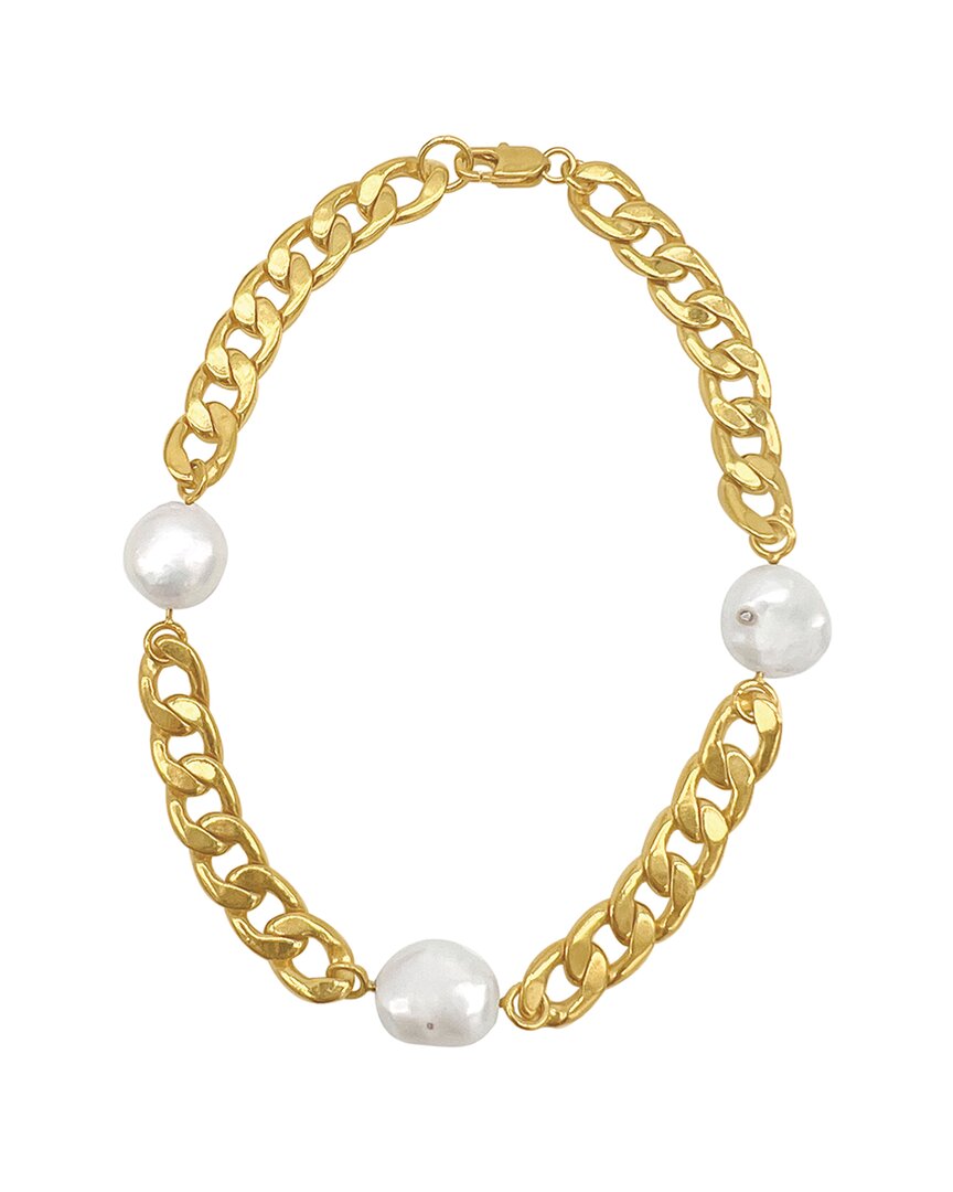 Adornia Fine Jewelry 14k Plated 10mm Pearl Curb Chain Anklet In White
