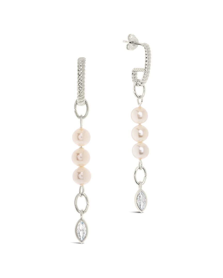 Sterling Forever 6mm Pearl Cz Ivanna Charm Dangle Earrings