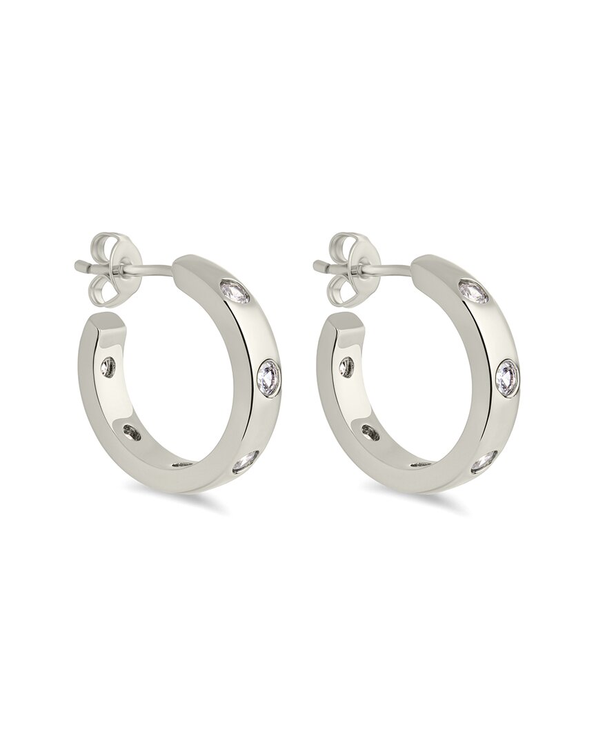 Sterling Forever Molly Studded Micro Hoop Earrings