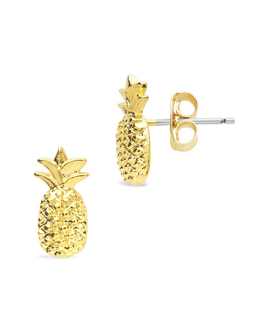 Sterling Forever Silver Pineapple Stud Earrings In Gold
