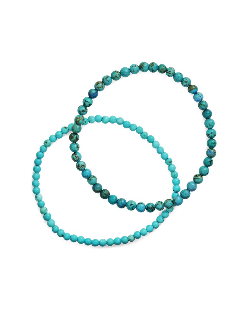 Sterling Forever Gemstone Set Of 2 Stone Beaded Stretch Bracelets In Green