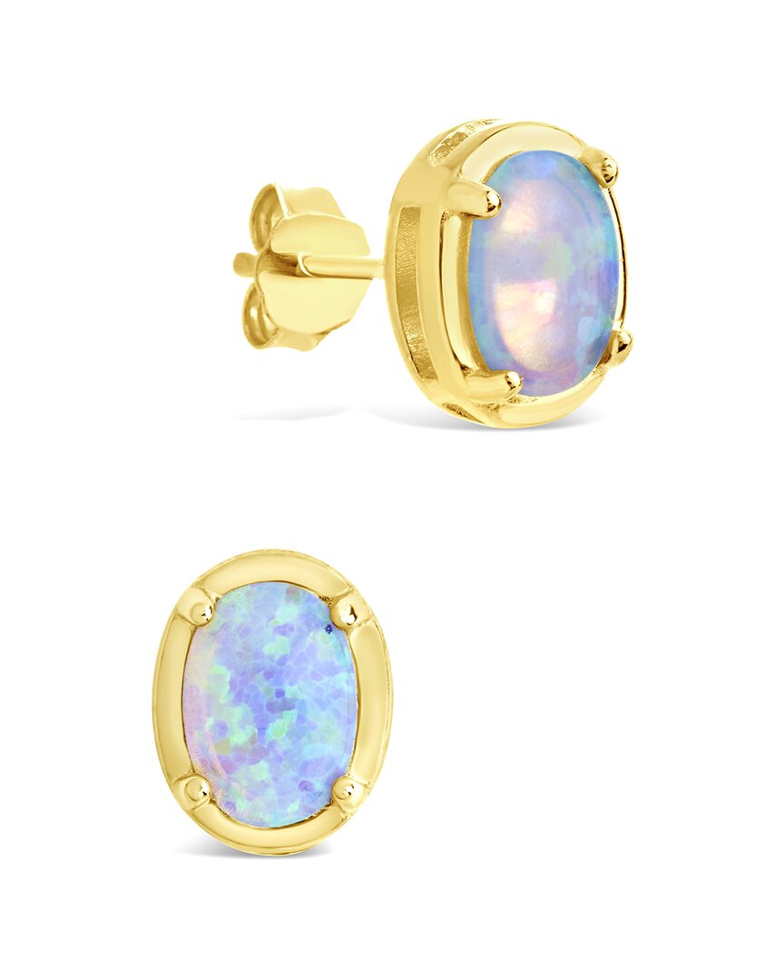 Sterling Forever Silver Opal Oval Stud Earrings