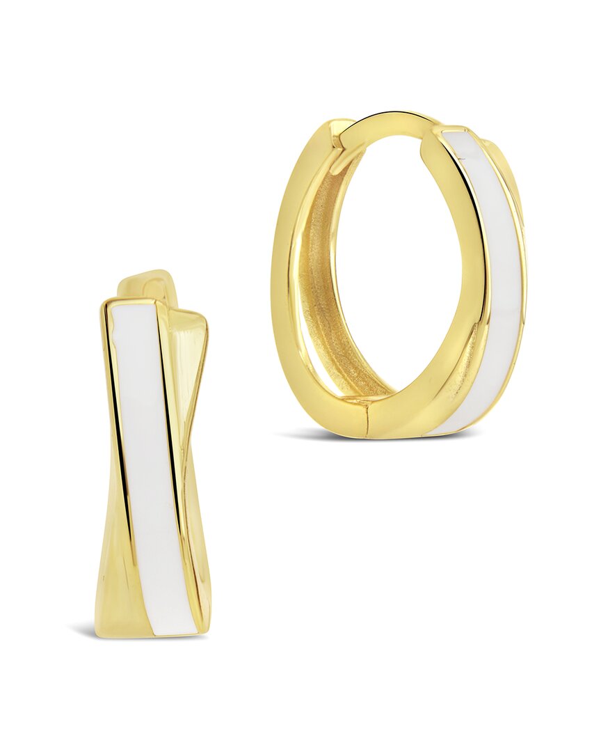 Sterling Forever Sterling Silver Mother Of Pearl Huggie Hoop Earrings In Gold