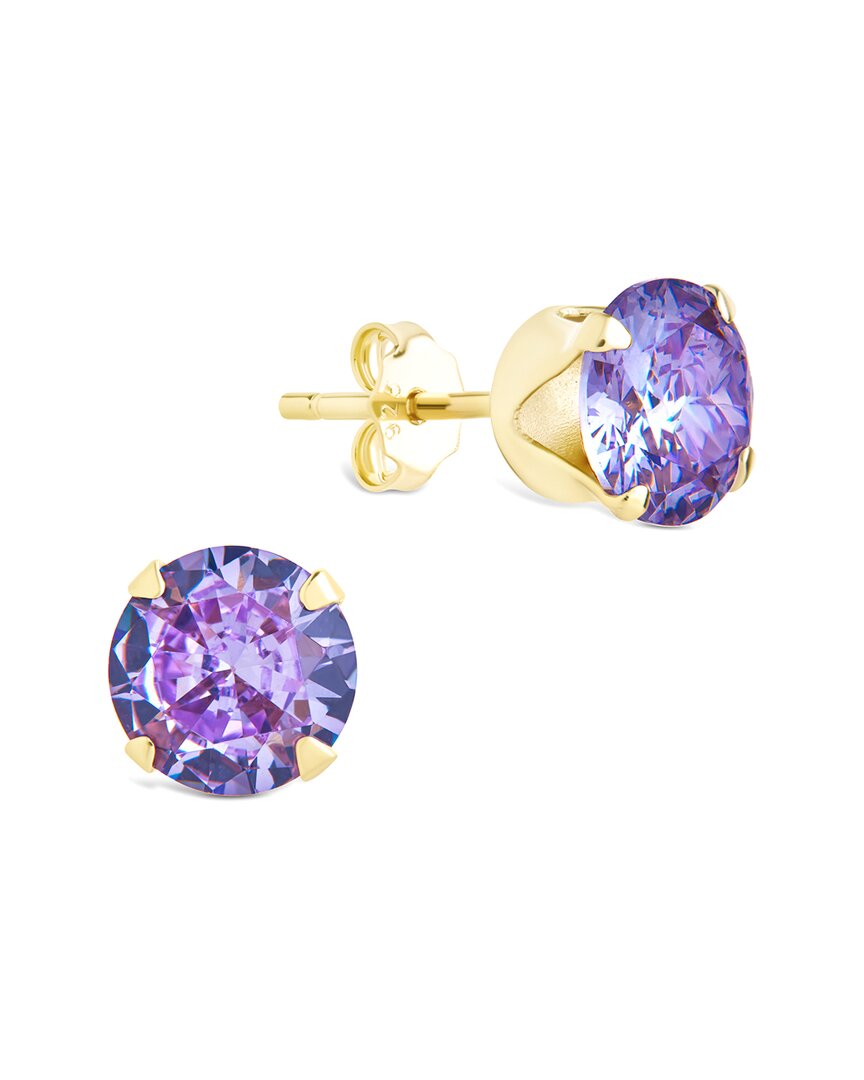 Sterling Forever Silver Light Periwinkle Cz 7mm Rainbow Stud Earrings In Blue