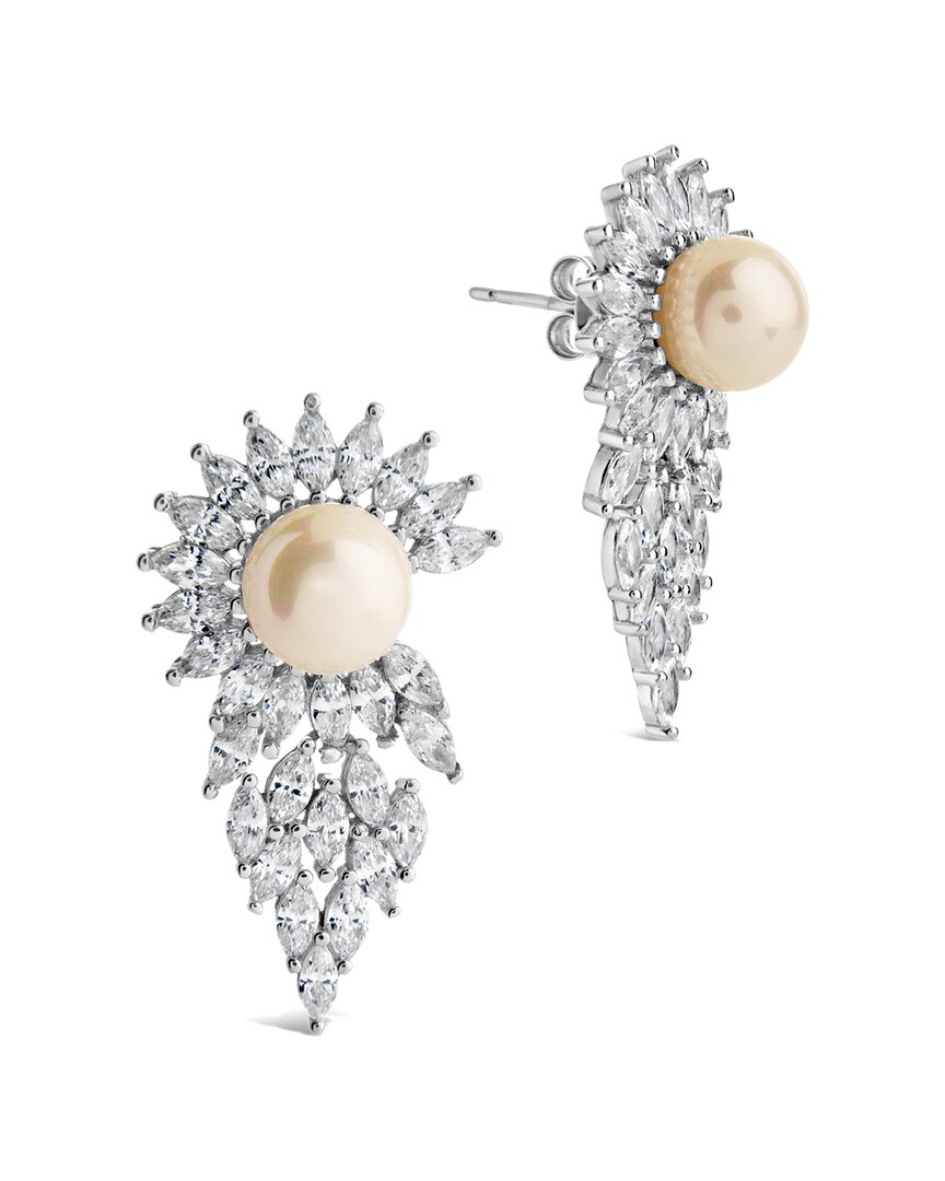 Sterling Forever Rhianna Imitation Pearl & Cubic Zirconia Statement Earrings In Silver