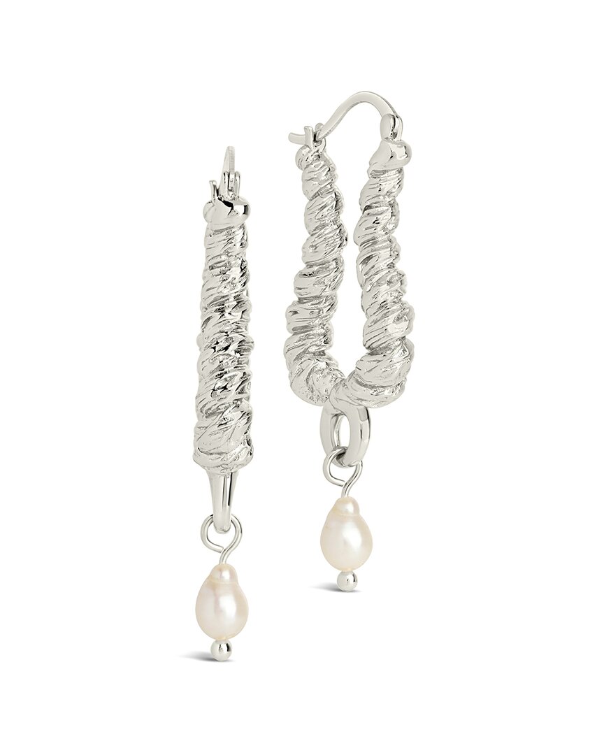 Sterling Forever 8.5mm Pearl Sylvie Textured Statement Hoop Earrings