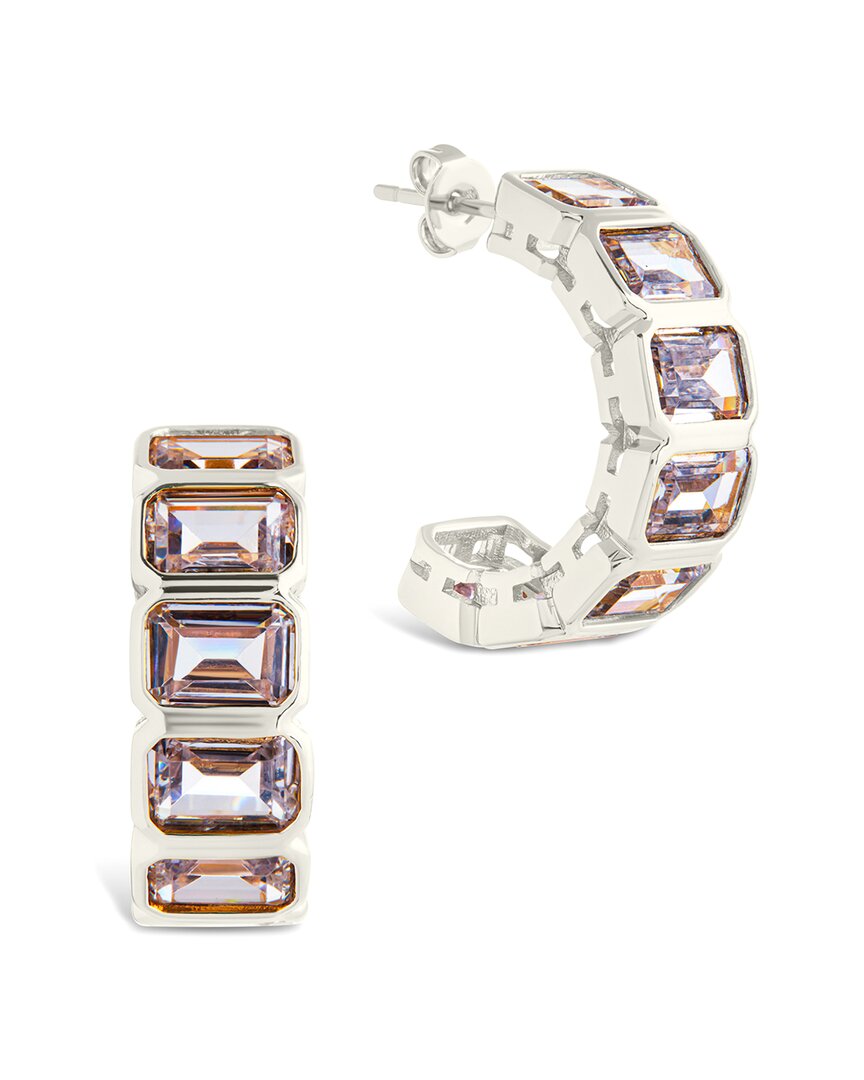 Sterling Forever Cz Nyssa Bezel Station Hoop Earrings