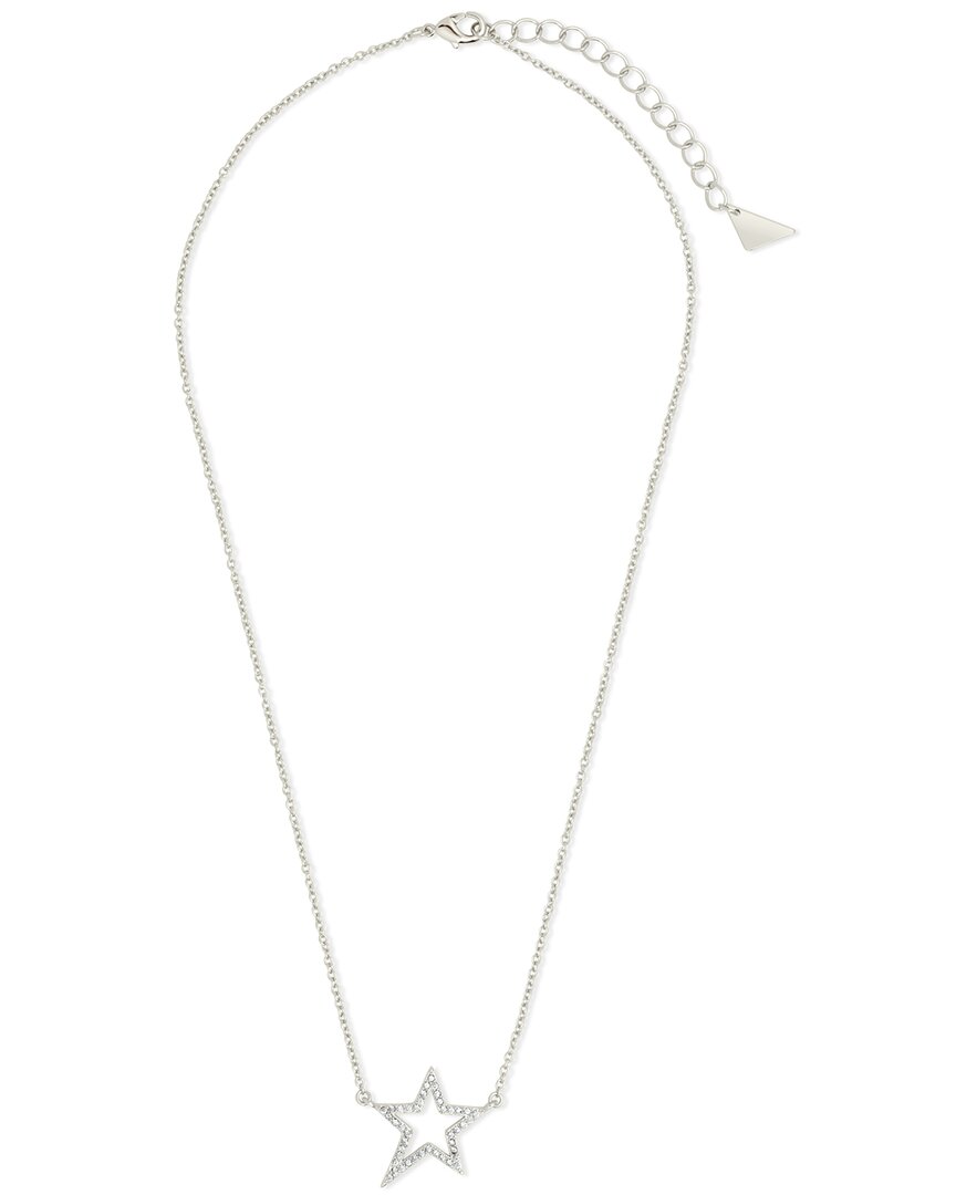 Sterling Forever Stationed Cubic Zirconia Star Pendant Necklace In Metallic