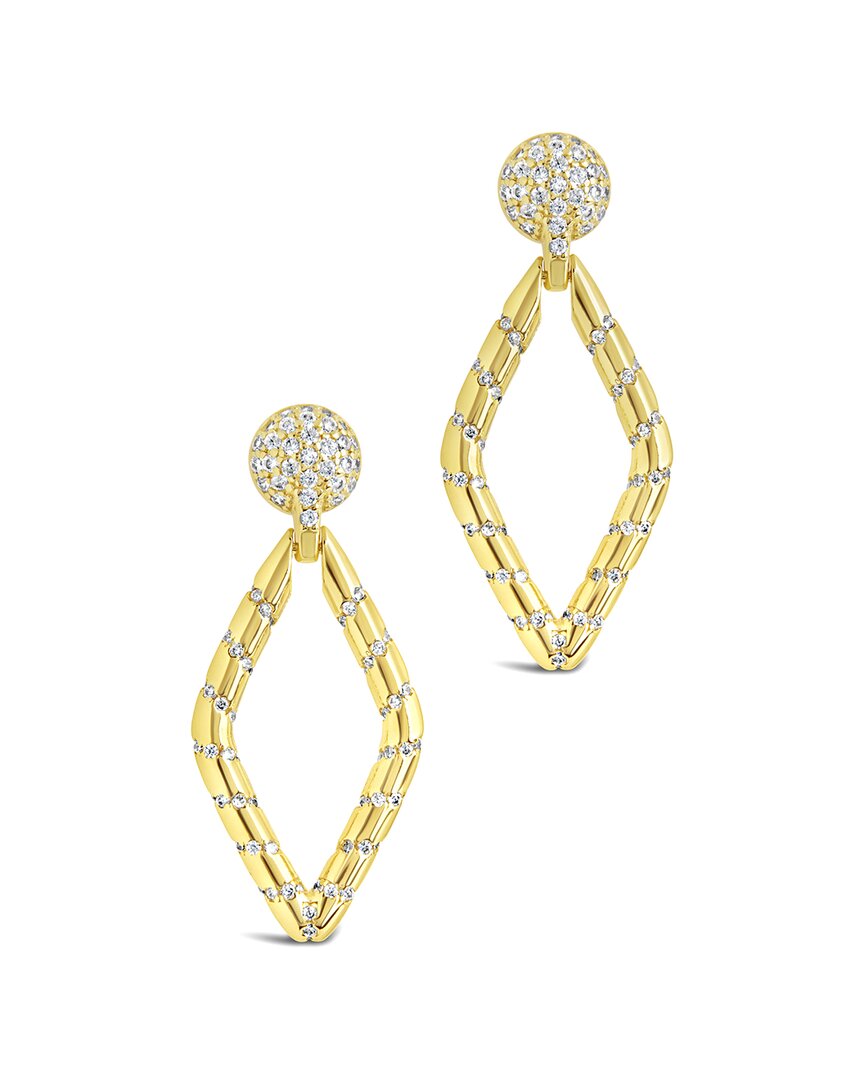 Sterling Forever Cz Geometric Diamond Drop Stud Earrings In Gold