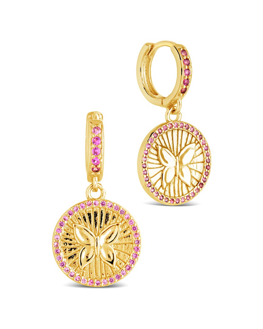 Sterling Forever Bindi Cz Butterfly Charm Hoop Earrings In Gold