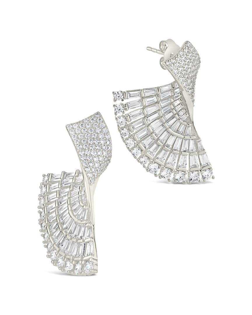 Sterling Forever Hartford Cubic Zirconia Fan Drop Stud Earrings In Metallic