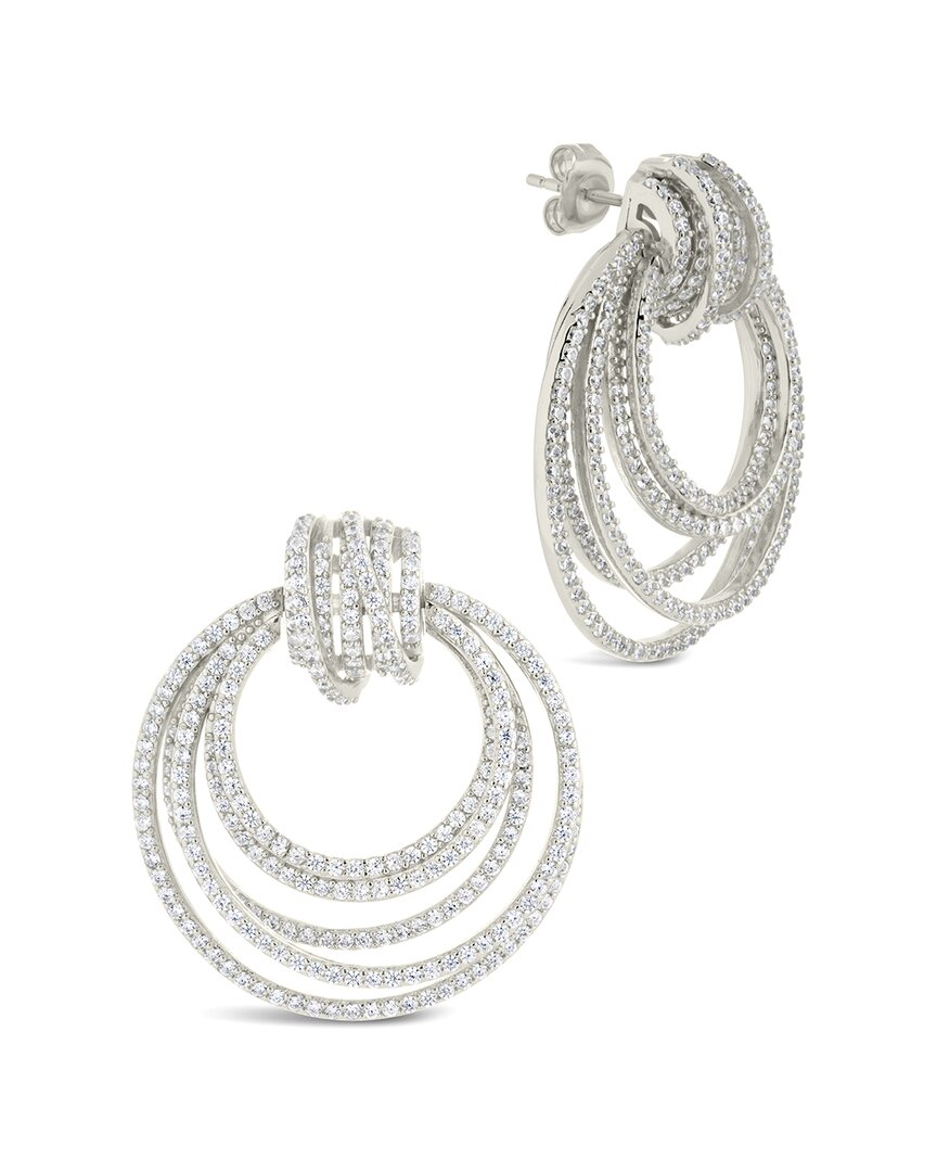 Sterling Forever Jordana Pave Circle Stud Earrings In Rhodium Plated In Metallic
