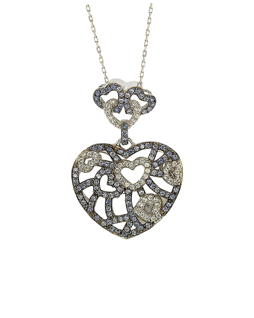 Suzy Levian Silver 1.62 Ct. Tw. Sapphire Connected Hearts Necklace