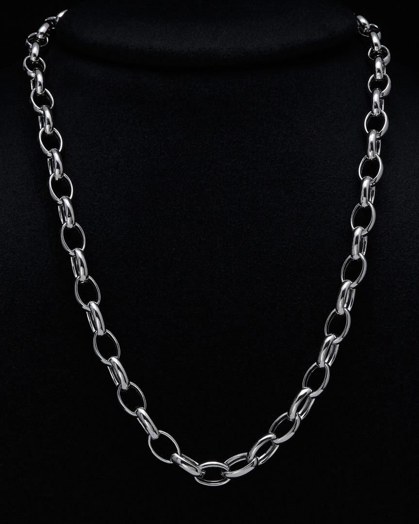 Italian Silver Oval Rolo Link Necklace In Silver