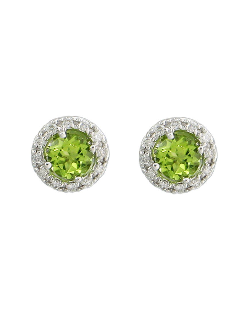 Gemstones 14k Diamond .14 Ct. & .89 Ct. Peridot Studs In Beige