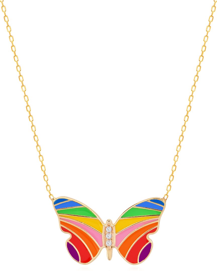 Gabi Rielle Modern Touch Collection 14k Over Silver Cz Rainbow Butterfly Love Necklace