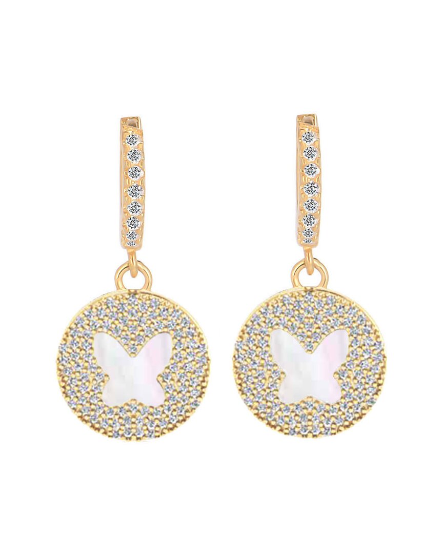 Gabi Rielle Modern Touch Collection 14k Over Silver Pearl Cz Butterfly Huggie Earrings