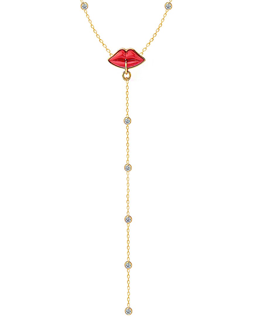 Gabi Rielle Modern Touch Collection 14k Over Silver Cz Lip Lariat Necklace