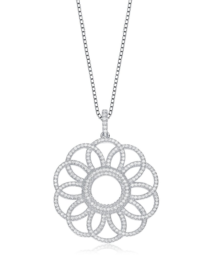 Genevive Silver Cz Flower Pendant Necklace