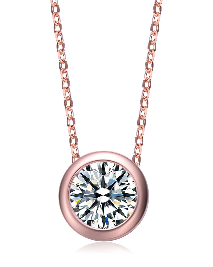 Shop Rachel Glauber 18k Rose Gold Plated Cz Solitaire Pendant Necklace
