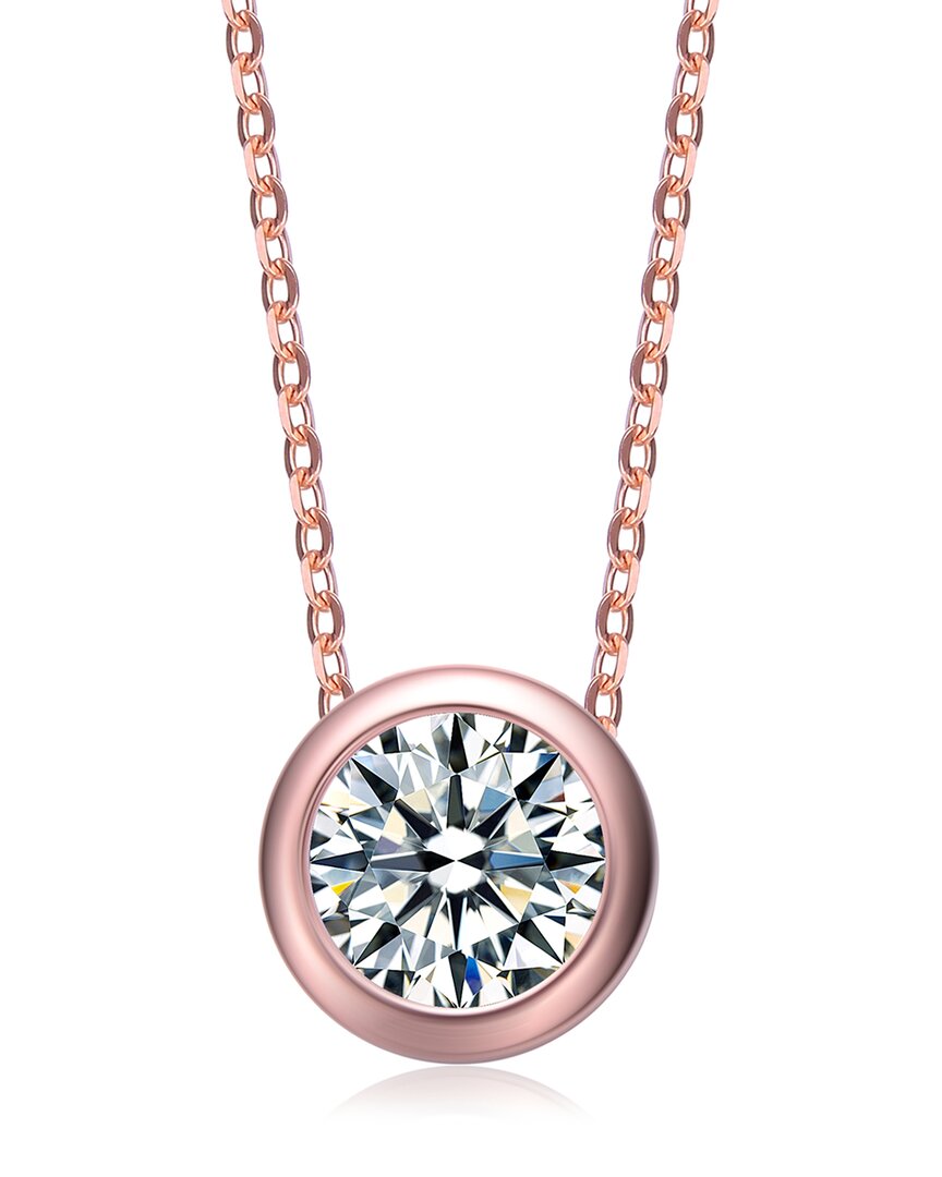 Rachel Glauber 18k Rose Gold Plated Cz Solitaire Pendant Necklace