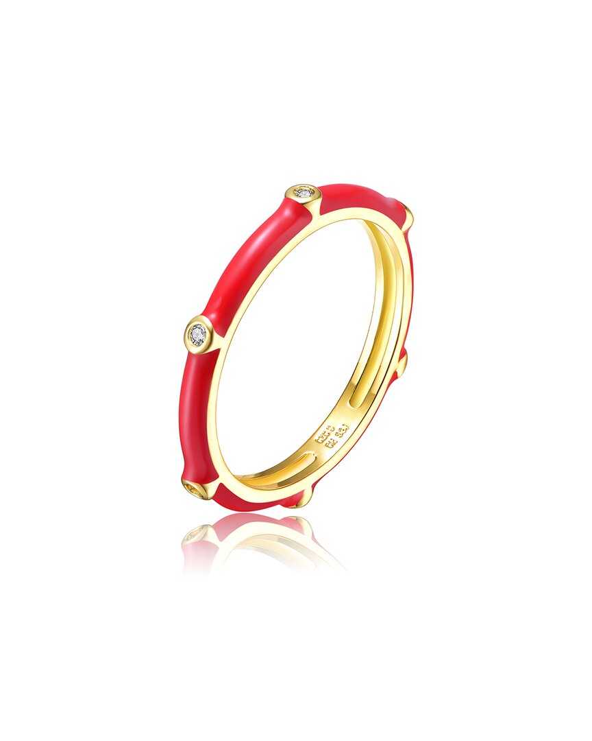 Shop Rachel Glauber 14k Plated Cz Bamboo Stacking Ring