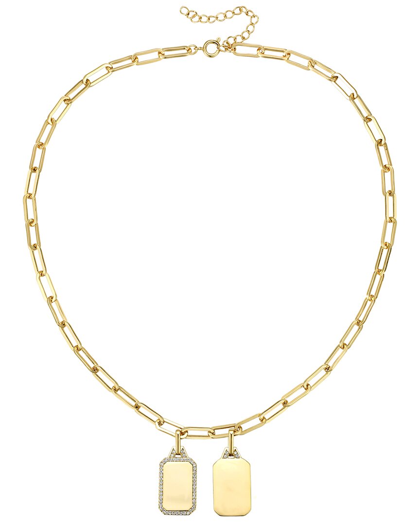 Rachel Glauber 14k Gold Plated With Clear Cubic Zirconia Double Dog Tag Pendant Cable Chain Adjustable Necklace