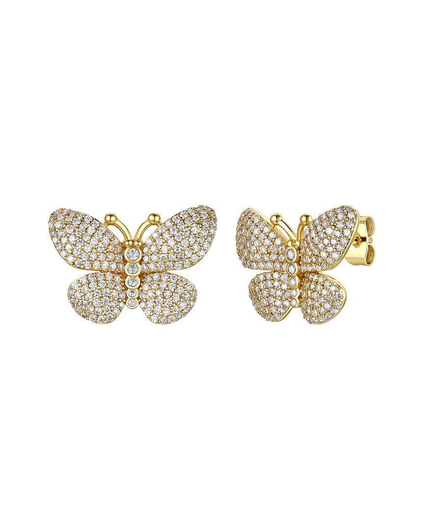 Rachel Glauber 14k Gold Plated With Diamond Cubic Zirconia French Pave Butterfly Stud Earrings