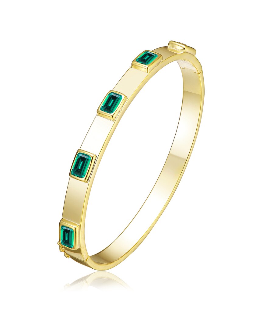Rachel Glauber White Gold Plated With Emerald Green And White Cubic Zirconia Tennis Bracelet