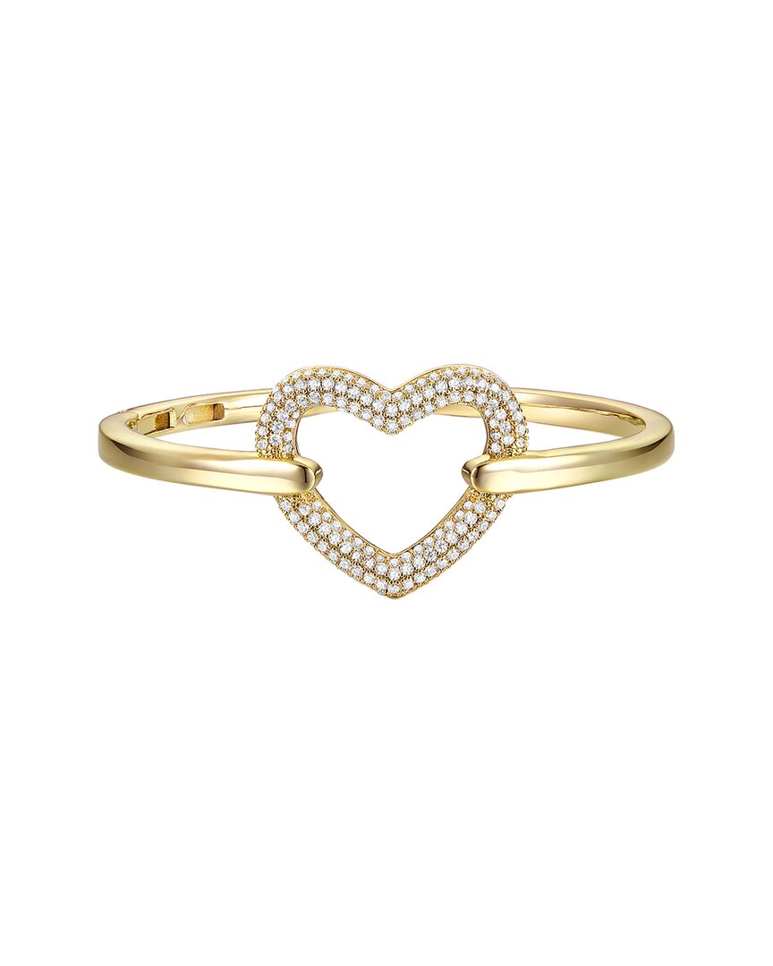 Rachel Glauber 14k Gold Plated With Clear Cubic Zirconia French Pave Heart Halo Cuff Bracelet