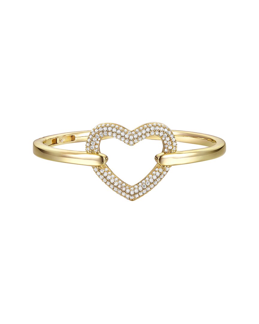 Rachel Glauber 14k Plated Cz Heart Bangle Bracelet In White