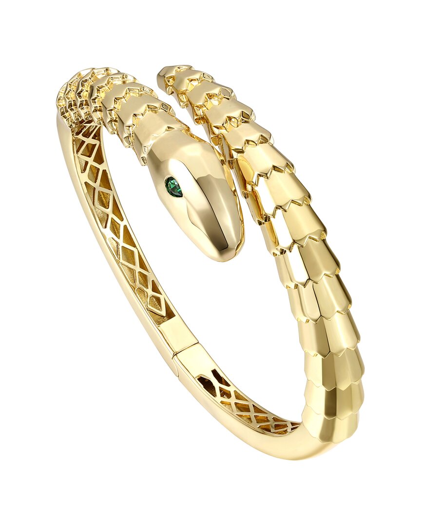 Shop Rachel Glauber 14k Plated Cz Coiled Serpent Bypass Bangle Bracelet