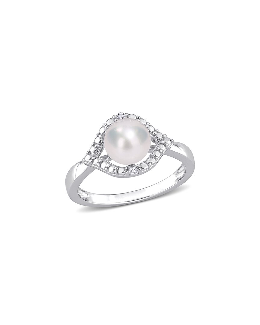 RINA LIMOR RINA LIMOR SILVER WHITE SAPPHIRE 7-7.5MM PEARL HALO RING