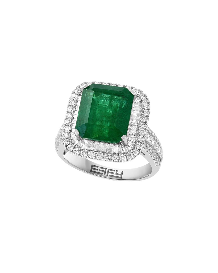 Effy Fine Jewelry 14k 7.18 Ct. Tw. Diamond & Emerald Ring In Metallic