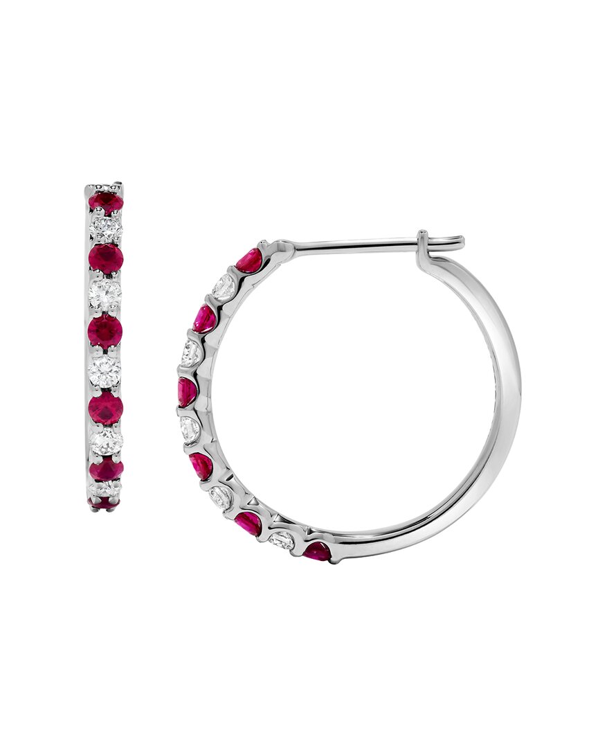 H.j. Namdar 14k 0.87 Ct. Tw. Diamond & Ruby Hoops Earring