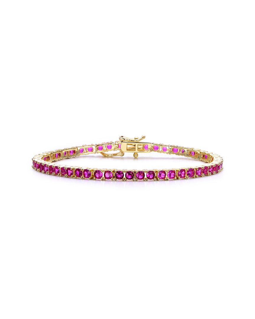 Rachel Glauber 14k Plated Cz Tennis Bracelet In Pink