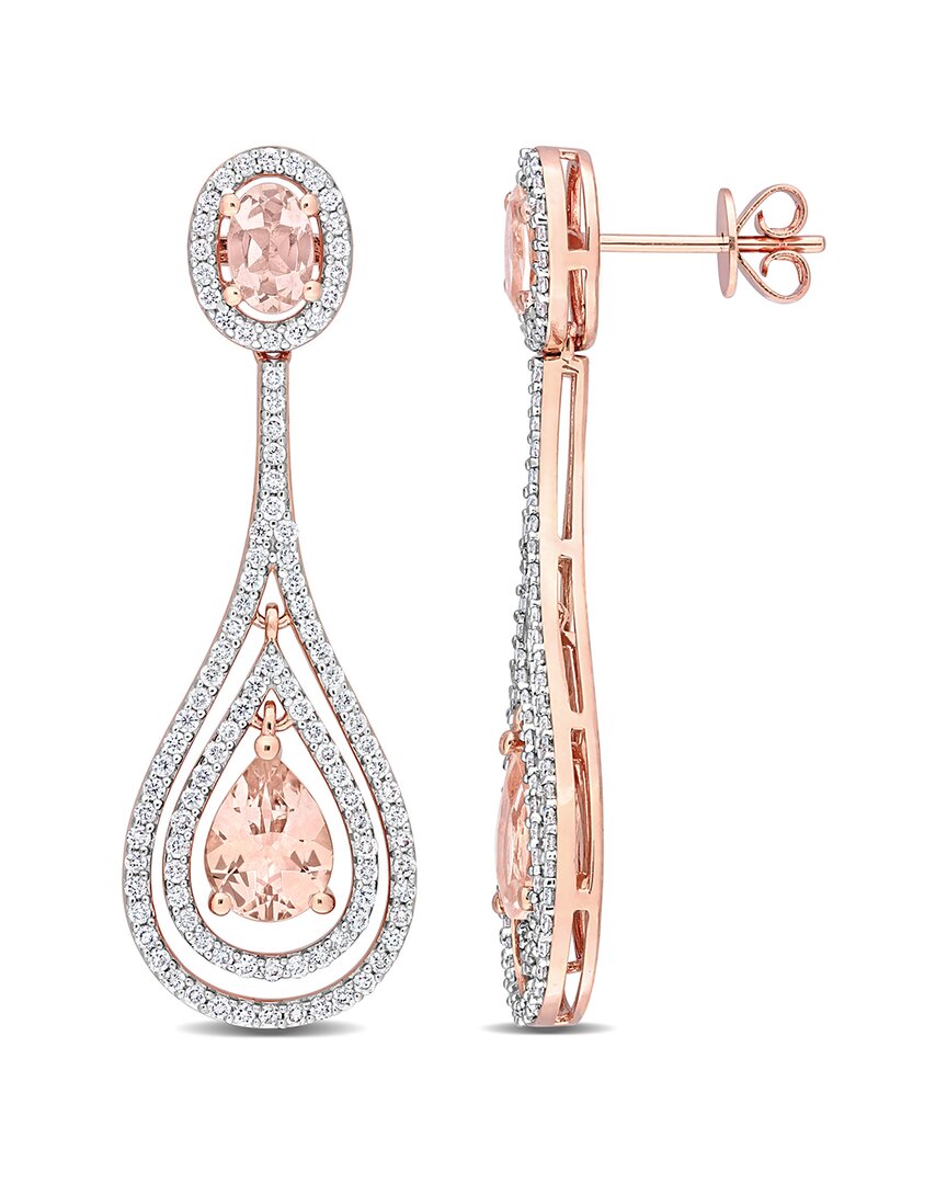 Rina Limor 14k Rose Gold 3.84 Ct. Tw. Diamond & Morganite Halo Teardrop Earrings