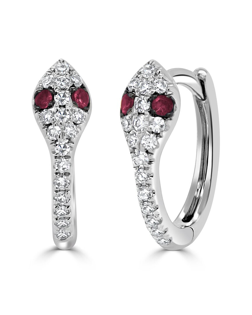 Sabrina Designs 14k 0.13 Ct. Tw. Diamond & Ruby Snake Huggie Earrings In Metallic