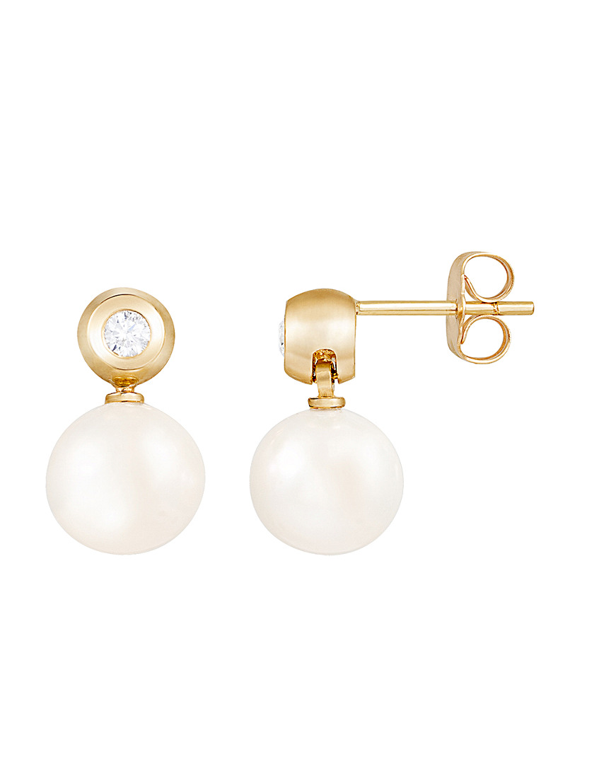 Splendid Pearls 14k 0.14 Ct. Tw. Diamond & 8-8.5mm Freshwater Pearl Earrings