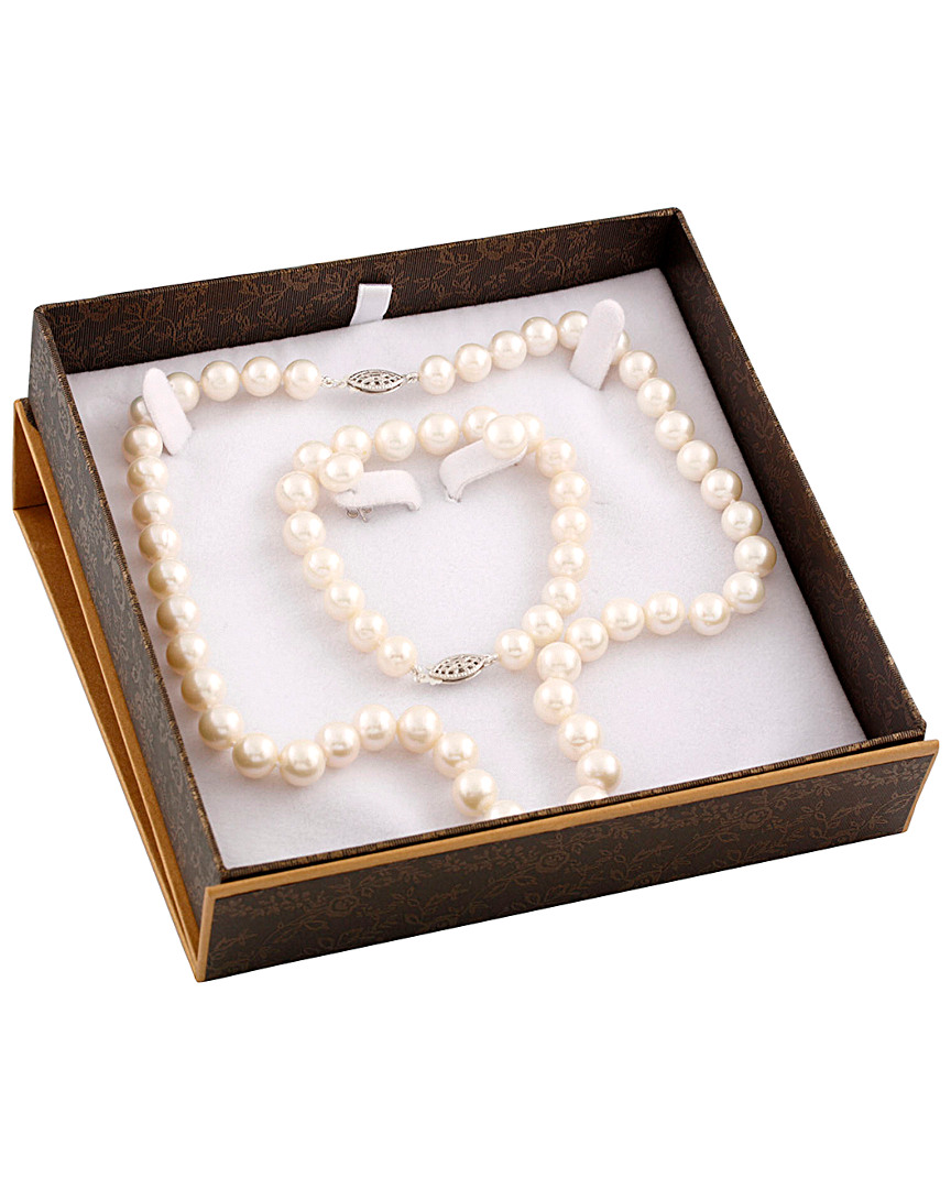 Splendid Pearls Silver 8-9mm Freshwater Pearl Bracelet, Necklace, & Earrings Set