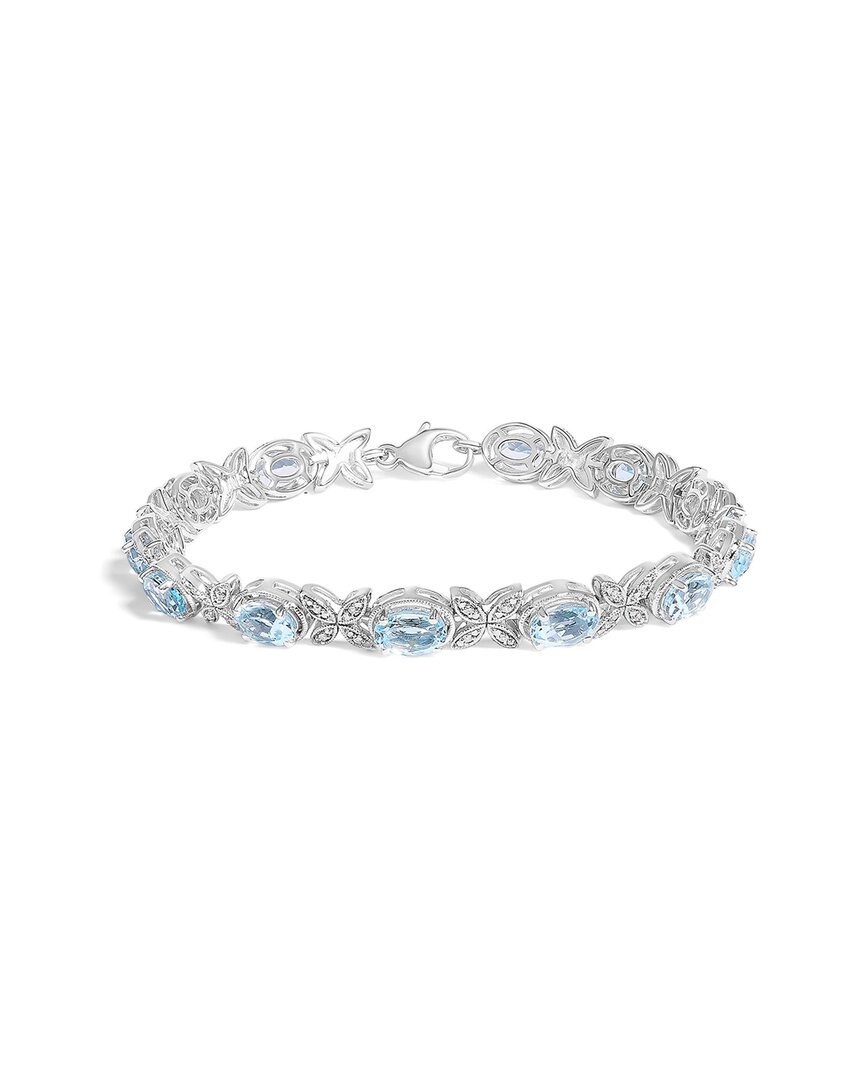 Haus Of Brilliance Colorful Gemstones Silver 13.31 Ct. Tw. Diamond & Blue Topaz Link Bracelet