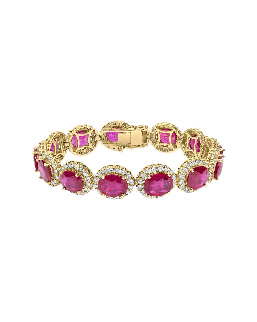 Haus Of Brilliance 14k Yellow Gold 6 2/5 Cttw Diamond And 34.0 Cttw Oval Red Ruby Halo Link Bracelet In Gold