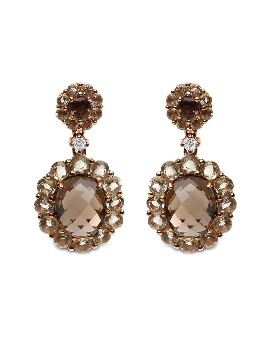 Haus Of Brilliance 18k Rose Gold Diamond Accent And Lemon And Oval Smoky Color Quartz Gemstone Dangle Drop Earring In Brown