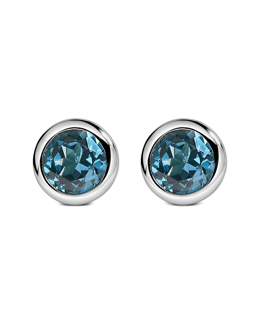 Haus Of Brilliance .925 Sterling Silver 6mm Bezel Set Created Blue Topaz Solitaire Stud Earrings In Blue