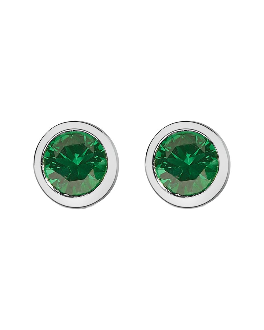 Haus Of Brilliance .925 Sterling Silver 6mm Bezel Set Created Gemstone Solitaire Stud Earrings In Green