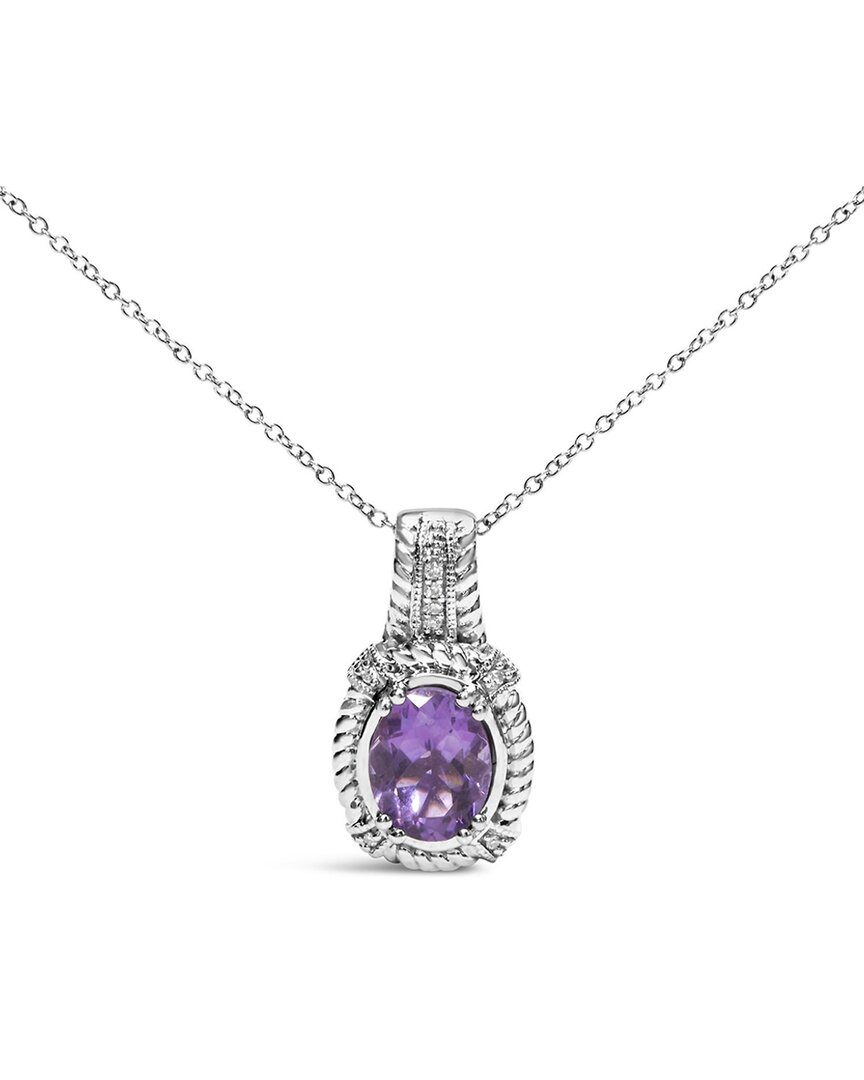 Haus Of Brilliance Colorful Gemstones Silver 1.78 Ct. Tw. Diamond & Amethyst  Pendant Necklace In Metallic