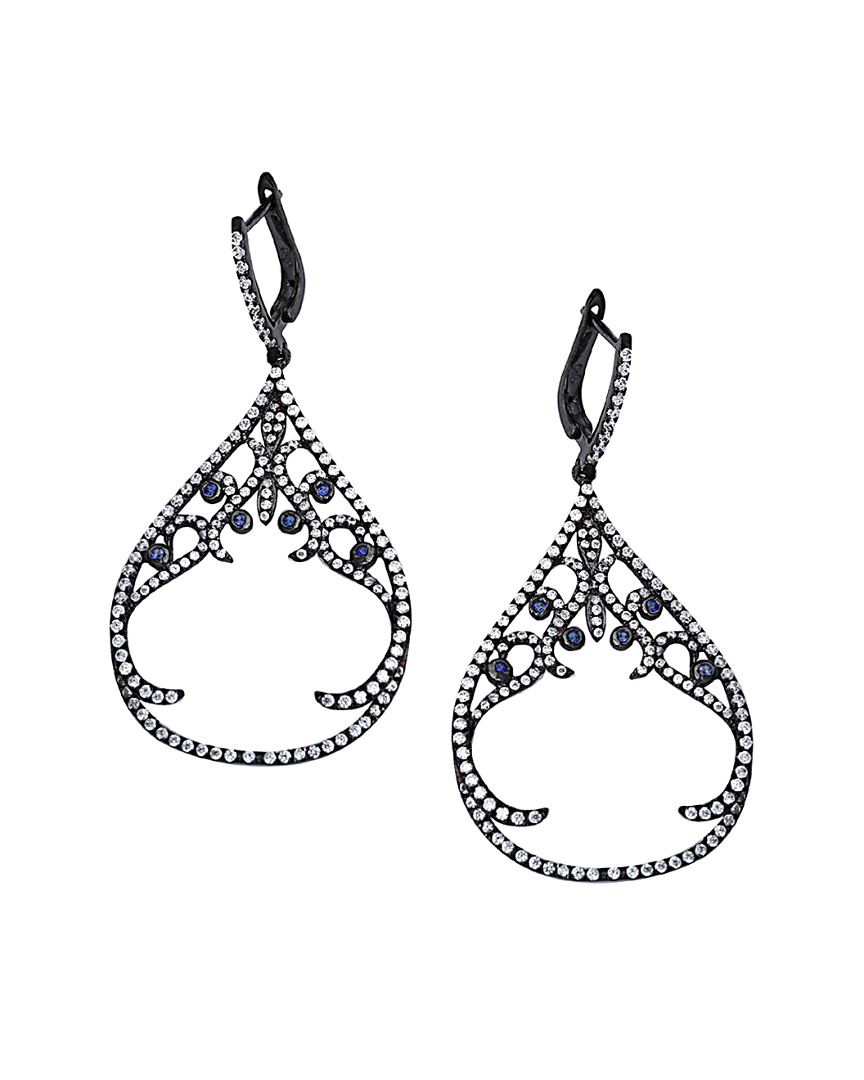 Suzy Levian Silver Cz Dangle Earrings In Black