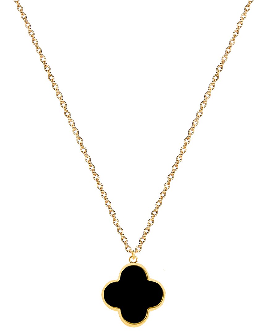 Gabi Rielle 14k Over Silver Onyx Clover Necklace In Black